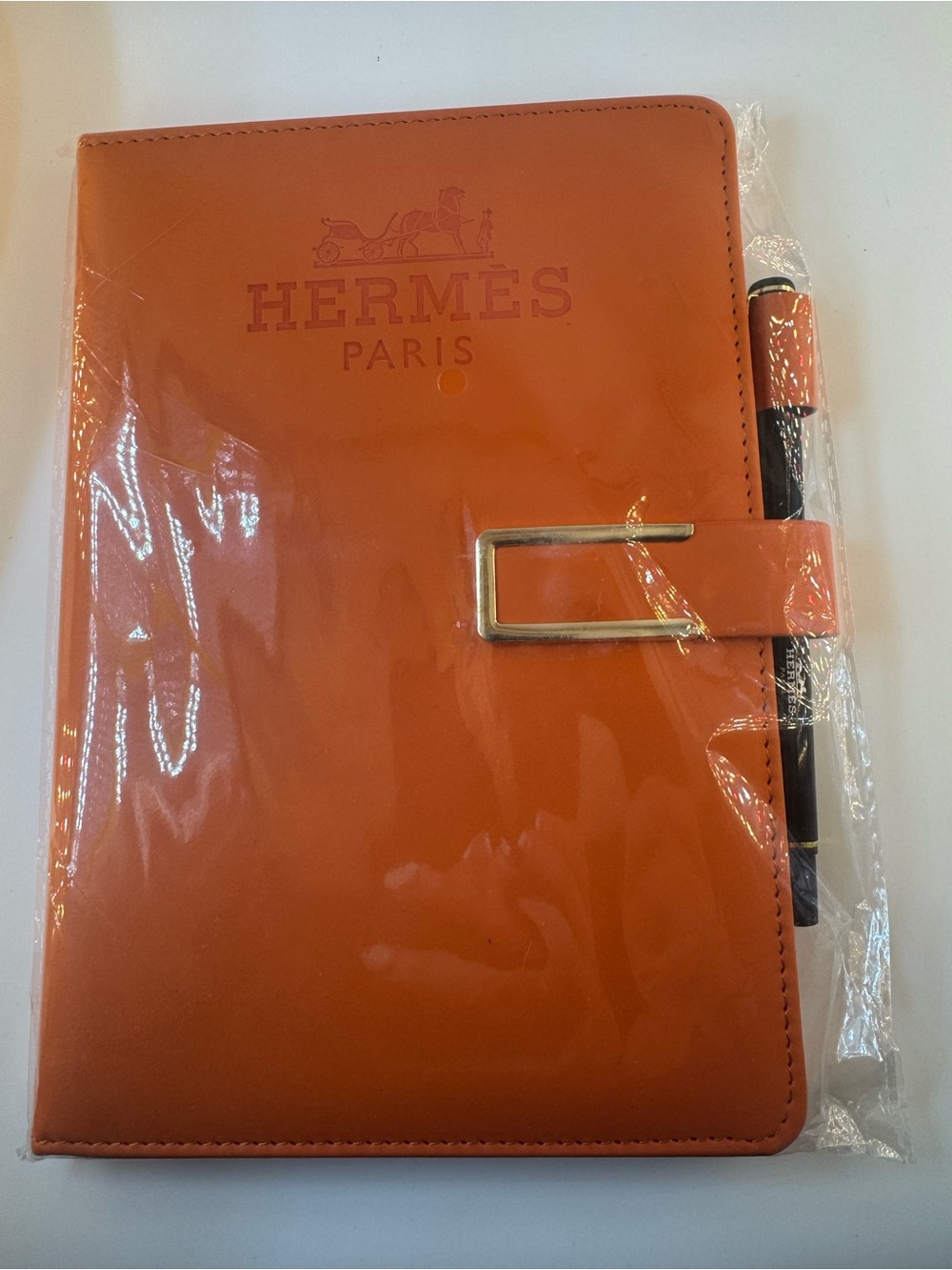 Hermès Notebook Planner Agenda & Pen Orange Leather, Hermès VIP Gift - Picture 2 of 5